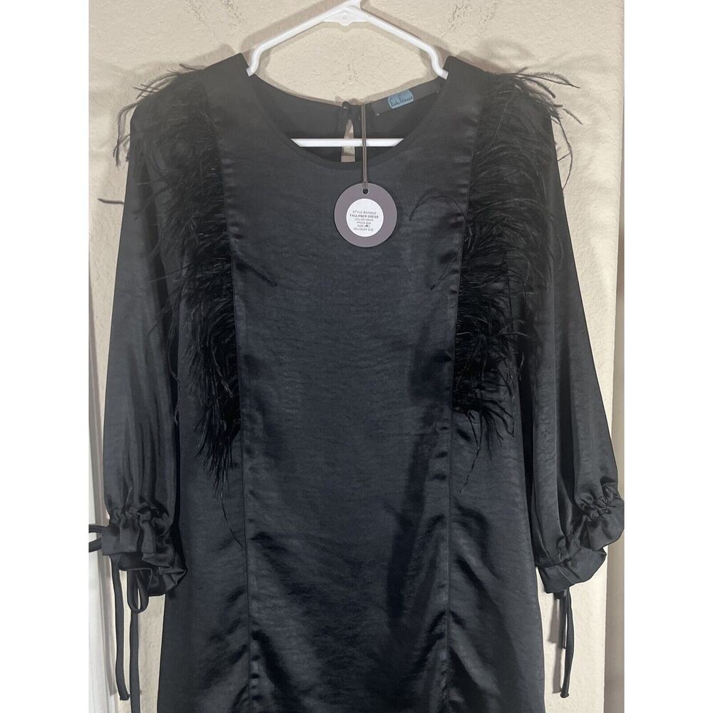NEW‎ Anthropologie Eva Franco Black Cocktail Dress Sz XS feather fringe Faulkner - Picture 3 of 10